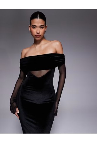 Kaiia exclusive sheer sleeve velvet maxi dress