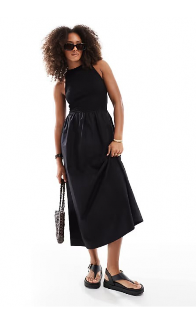 ASOS DESIGN racer crinkle bodice midi dress