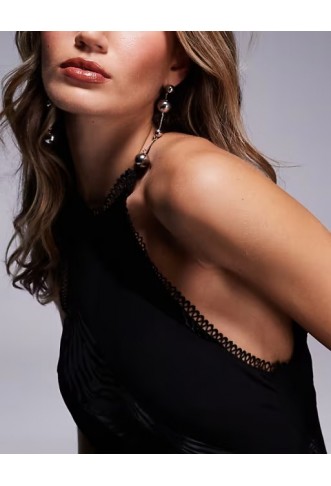 Asos Design racer neck velvet panelled maxi dress