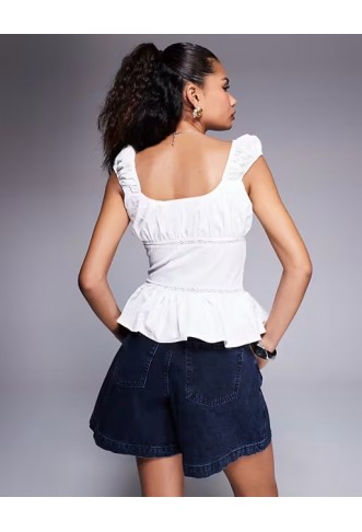 Princess Polly Somi cap sleeve lace trim peplum top