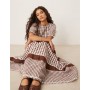 Neon Rose gingham ruffle detail puff sleeve smock dress