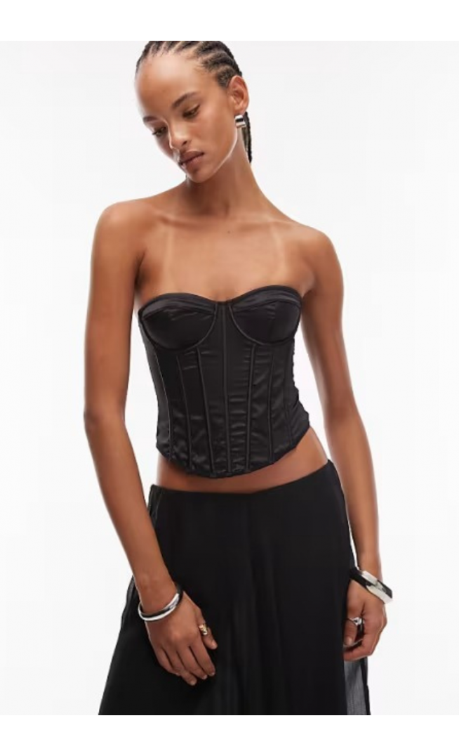 ASOS DESIGN satin cupped corset top with boning
