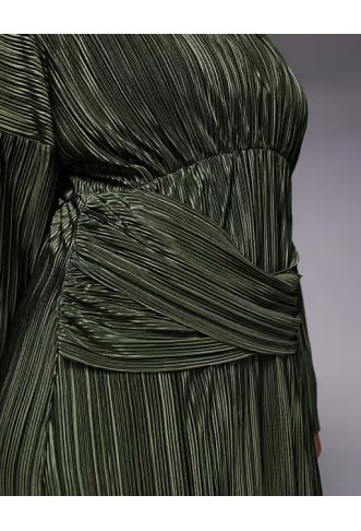 ASOS DESIGN Curve plisse long sleeve drape waist midi dress