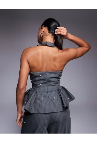 ASOS LUXE co-ord peplum corset top with pearls