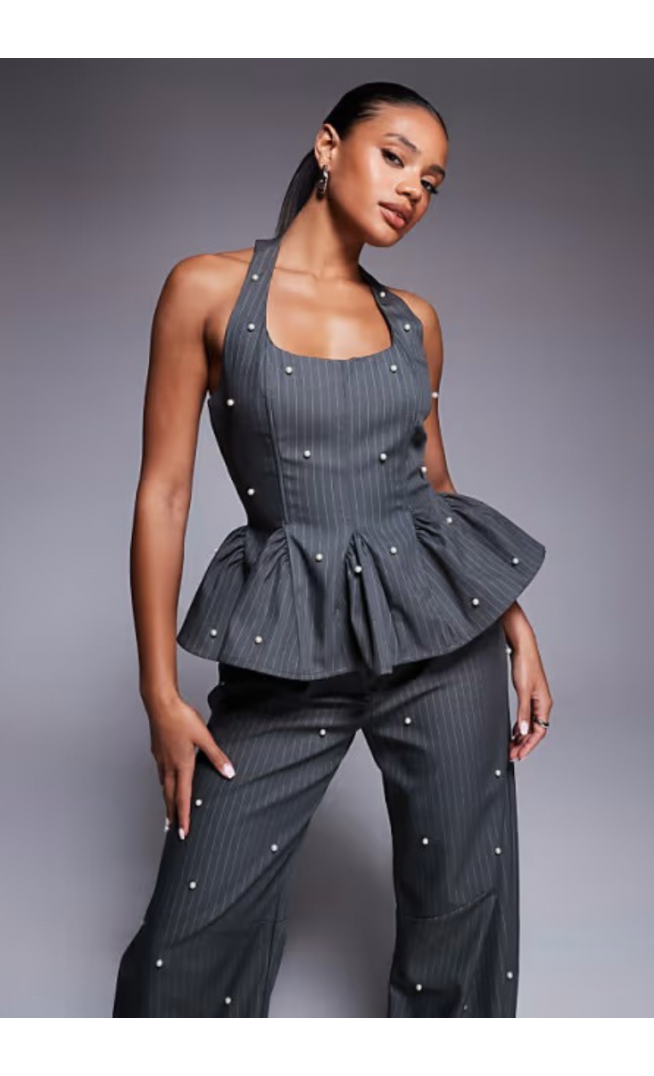 ASOS LUXE co-ord peplum corset top with pearls