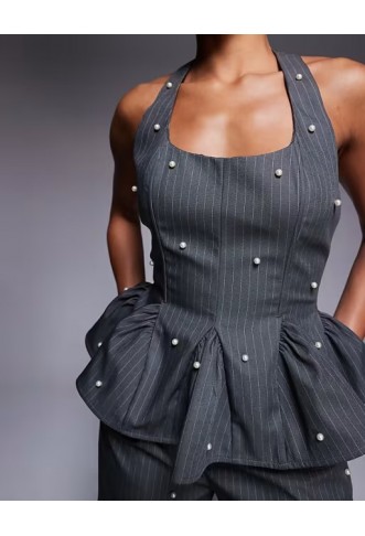 ASOS LUXE co-ord peplum corset top with pearls