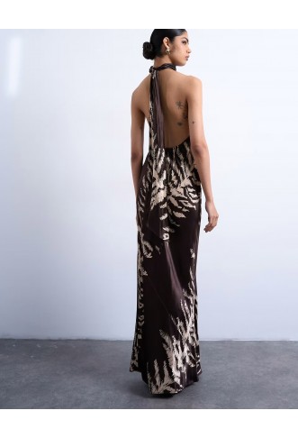 Topshop tie neck halter maxi dress in zebra print