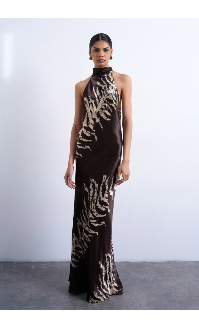 Topshop tie neck halter maxi dress in zebra print