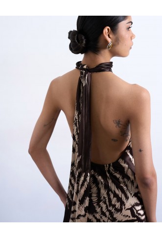 Topshop tie neck halter maxi dress in zebra print