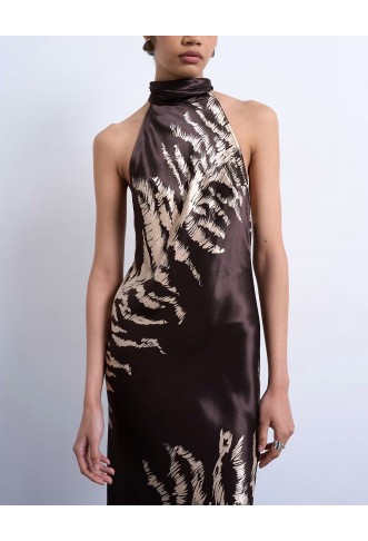 Topshop tie neck halter maxi dress in zebra print