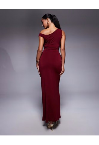 TFNC one shoulder midaxi dress with thigh split in cherry