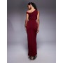 TFNC one shoulder midaxi dress with thigh split in cherry