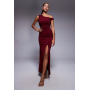 TFNC one shoulder midaxi dress with thigh split in cherry