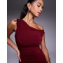 TFNC one shoulder midaxi dress with thigh split in cherry