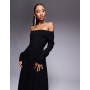 ASOS DESIGN bengaline long sleeve bardot midi dress in black