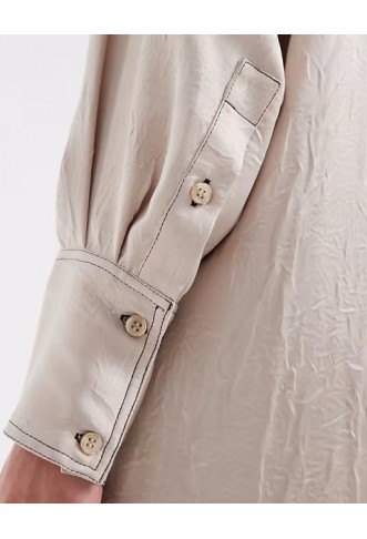 ASOS DESIGN crushed satin contrast stitch longline shirt