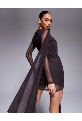 ASOS DESIGN mesh tie shoulder mini dress