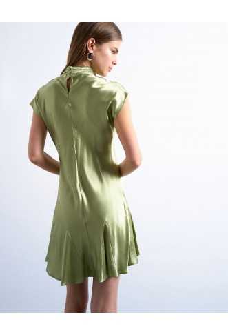 Topshop grown on sleeve satin dress in olive
