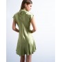 Topshop grown on sleeve satin dress in olive