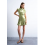 Topshop grown on sleeve satin dress in olive