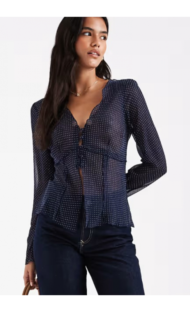 ASOS DESIGN tie front long sleeve chiffon blouse