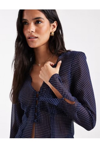ASOS DESIGN tie front long sleeve chiffon blouse