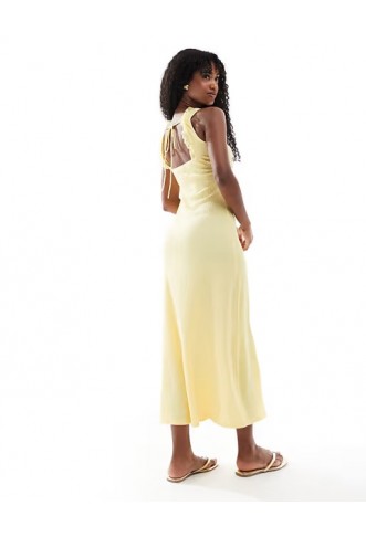 New Look lace trim milkmaid midi dress in yellow