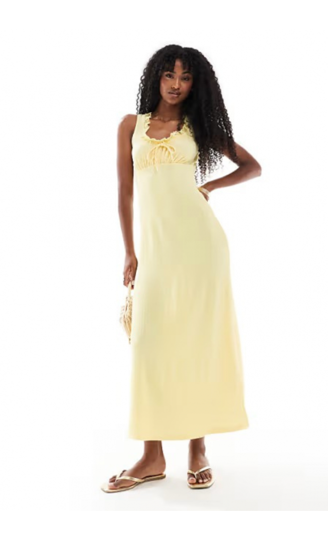 New Look lace trim milkmaid midi dress in yellow