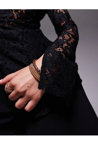 River Island lace shirt co-ord in black