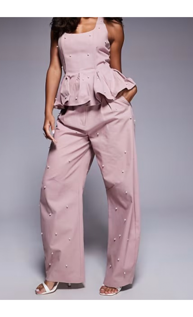 ASOS LUXE co-ord pearl embellished cotton twill trouser