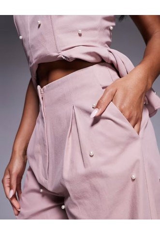 ASOS LUXE co-ord pearl embellished cotton twill trouser