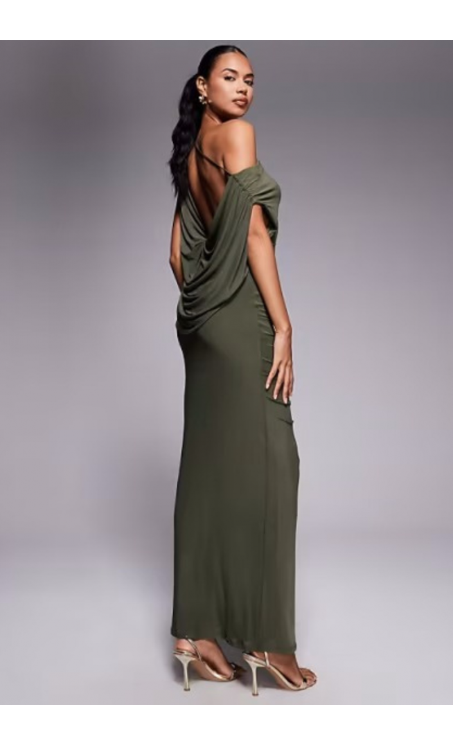 ASOS DESIGN mesh draped back ruched maxi dress
