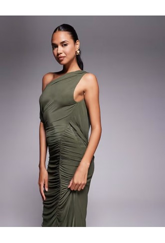 ASOS DESIGN mesh draped back ruched maxi dress