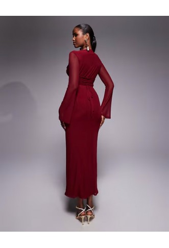 ASOS DESIGN mesh angel sleeve lace up back maxi dress