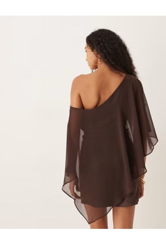 ASOS DESIGN satin chiffon mix drape one shoulder mini dress