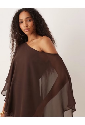 ASOS DESIGN satin chiffon mix drape one shoulder mini dress