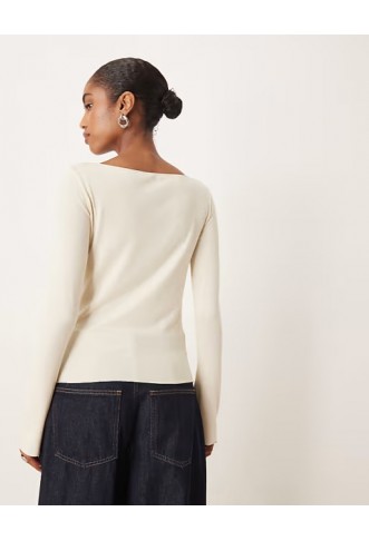 Mango boat neck long sleeve top in butter yellow