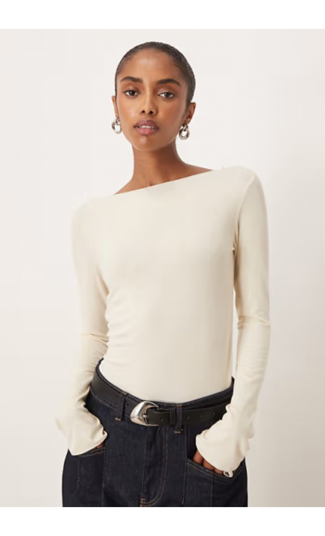 Mango boat neck long sleeve top in butter yellow