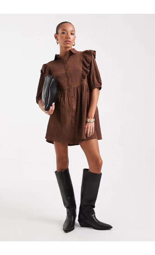 Wednesday's Girl ruffle detail mini smock dress
