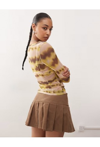 Monki mesh semi sheer long sleeve top