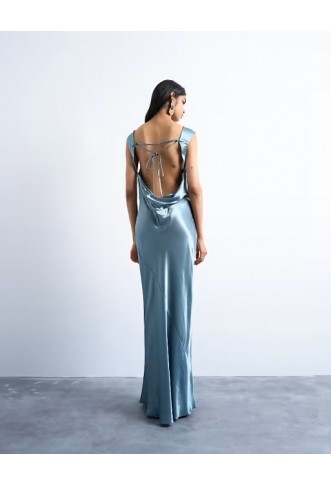 Topshop open back satin midi dress in slate