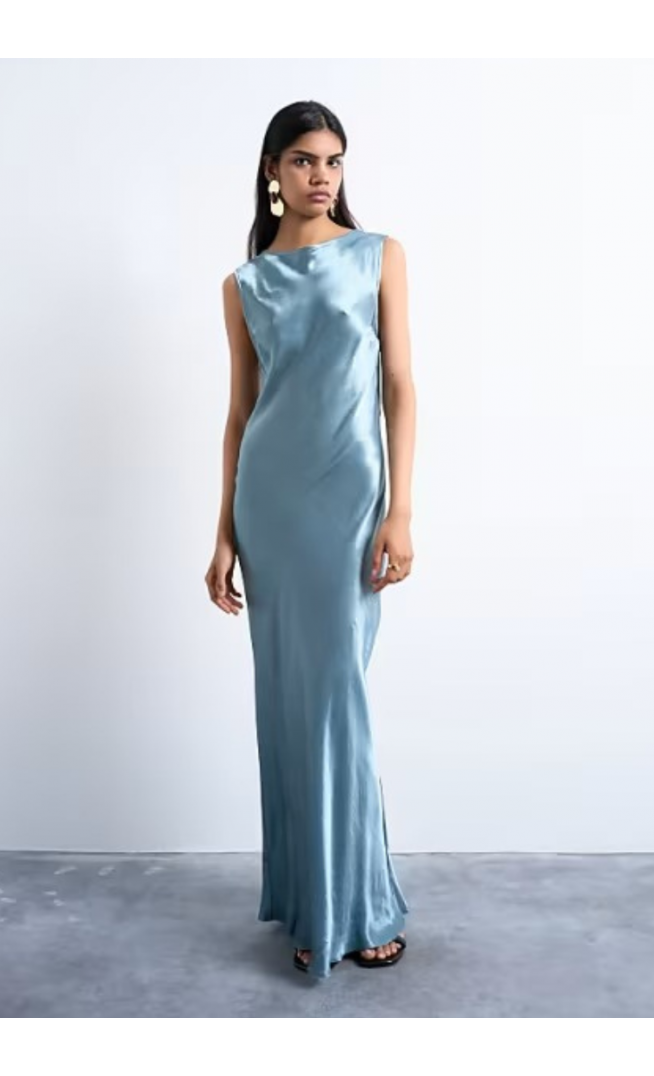 Topshop open back satin midi dress in slate