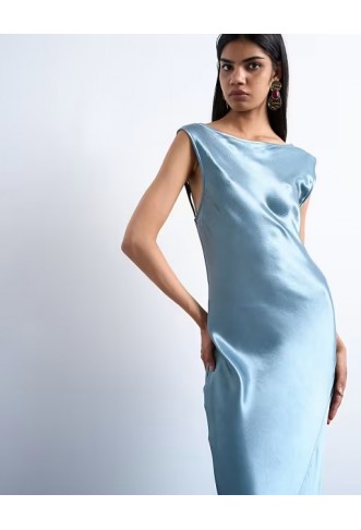 Topshop open back satin midi dress in slate