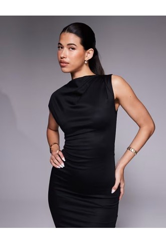 ASOS DESIGN asym sleeve high neck midi dress