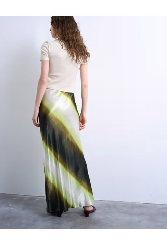 Topshop satin bias maxi skirt in lime ombre stripe