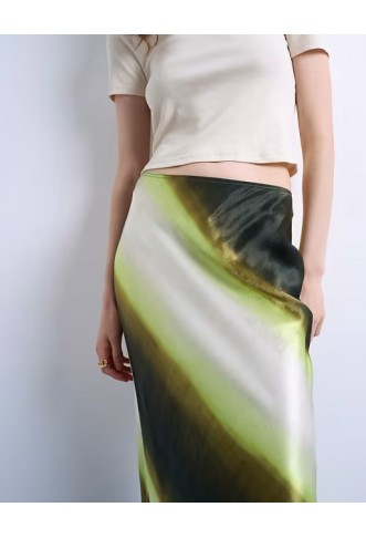 Topshop satin bias maxi skirt in lime ombre stripe