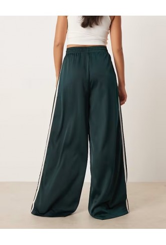 Adidas Originals wide leg satin joggers in green