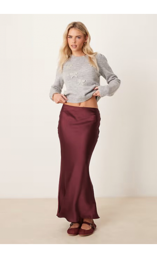 New Look Petite satin midi bias skirt