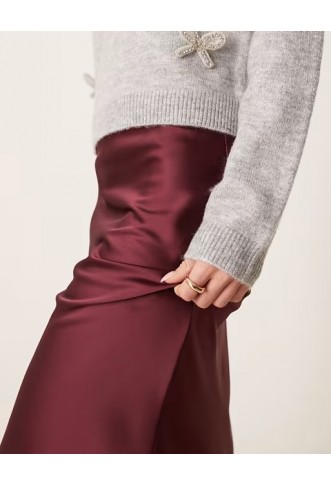 New Look Petite satin midi bias skirt