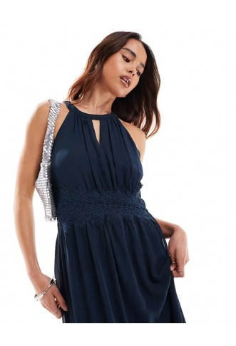 Vila Bridesmaid halterneck maxi dress in navy